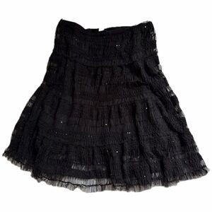 Max Studio Black Tiered Tulle Skirt Gothic Balletcore Ruffle Sequin Midi Skirt